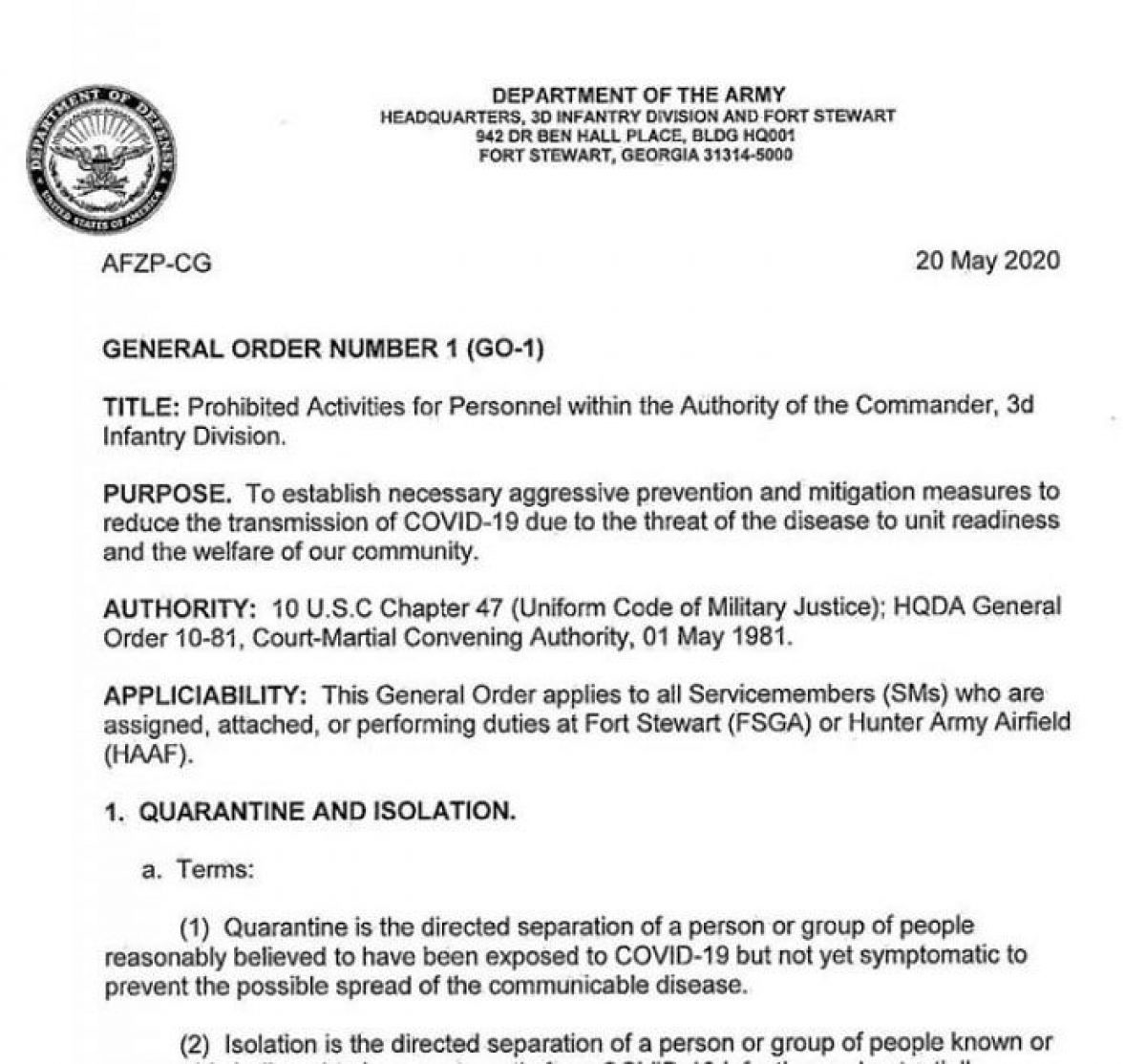 Department of the Army General Order | Liberty County, Georgia ...