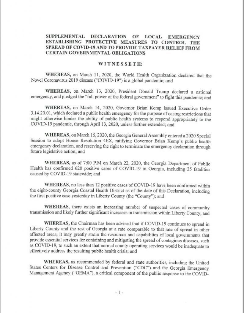 Board of Commissioners Declaration of Local Emergency