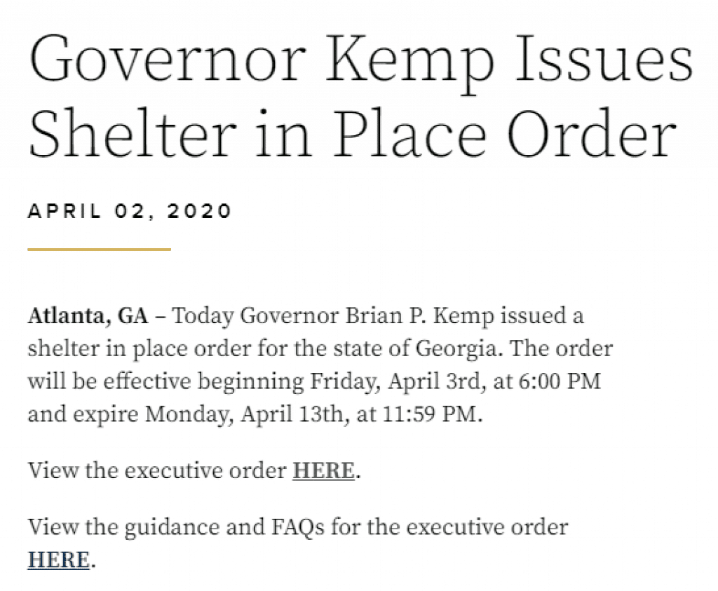 Statewide Shelter in Place Order/School Closures