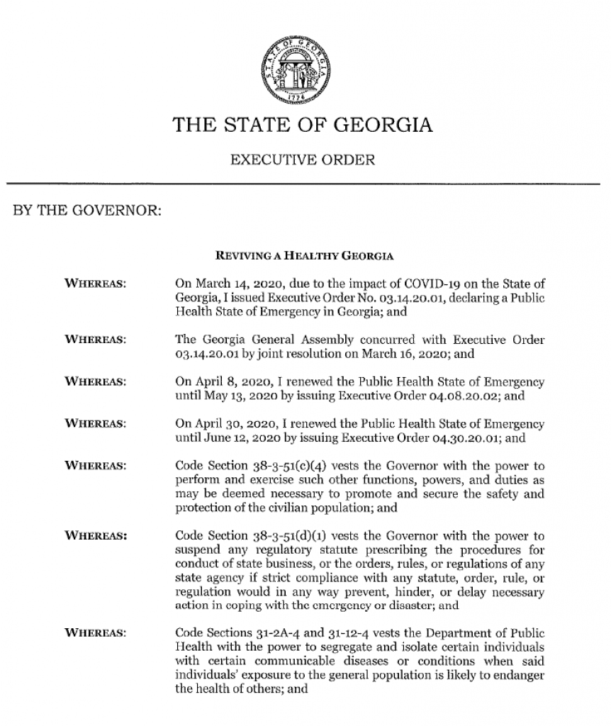 Governor Kemp's New Executive Order - 5.12.20