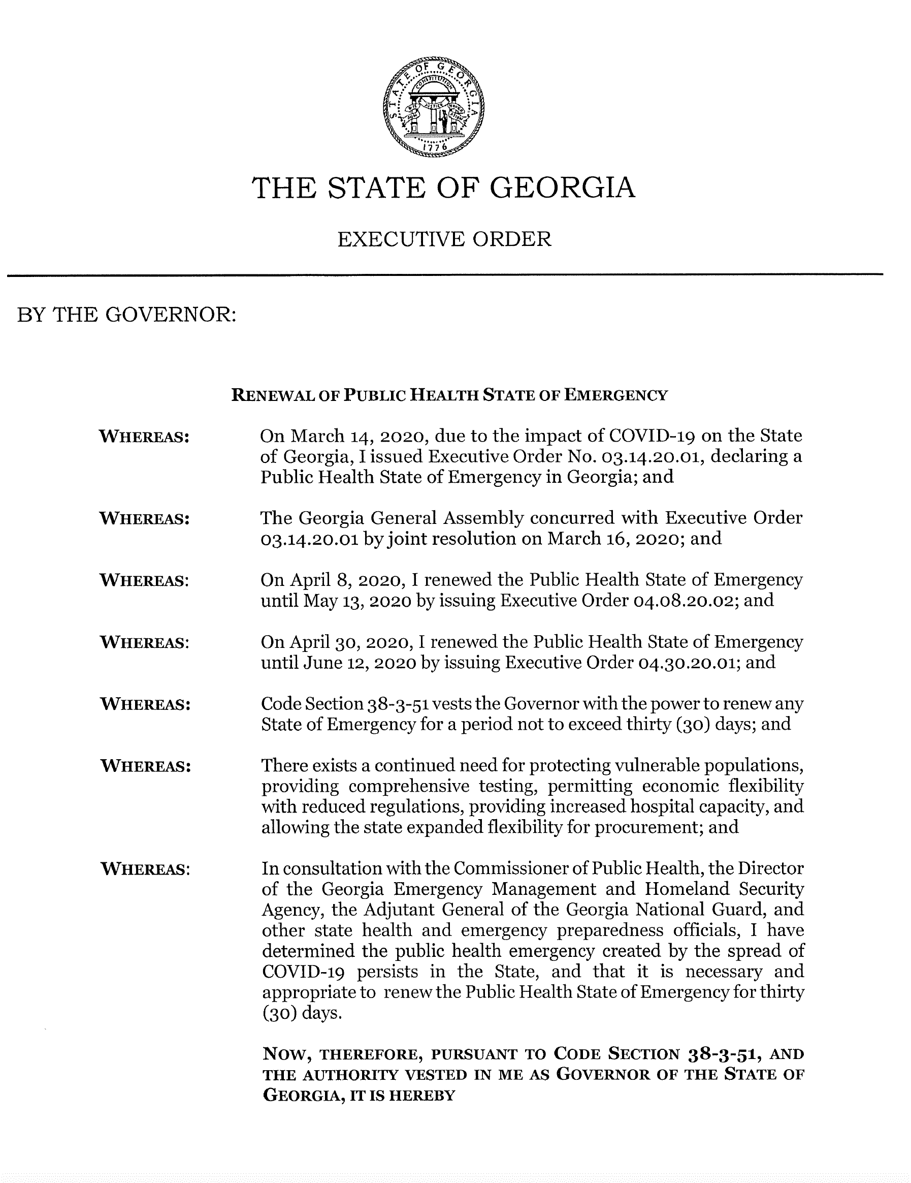 Executive Order 05.28.20 - Renewal of Public Health State of Emergency