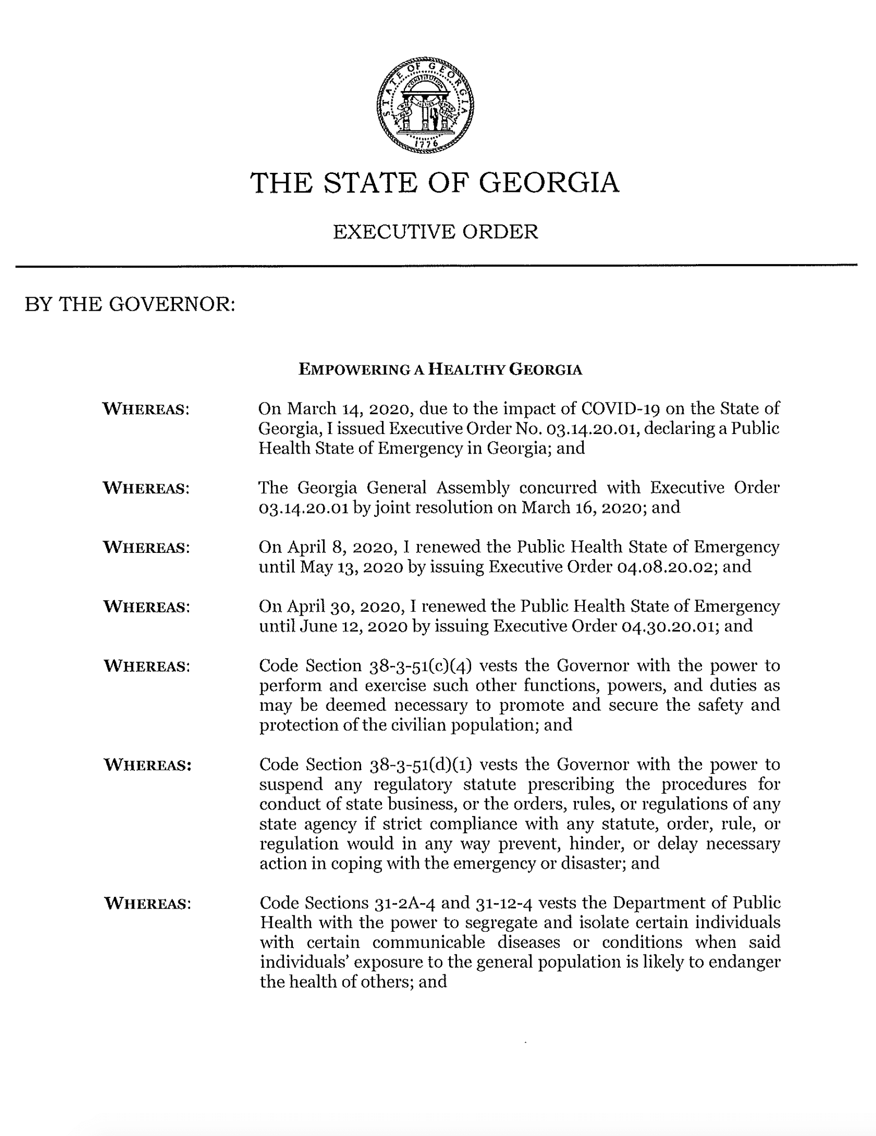 The State of Georgia - Executive Order