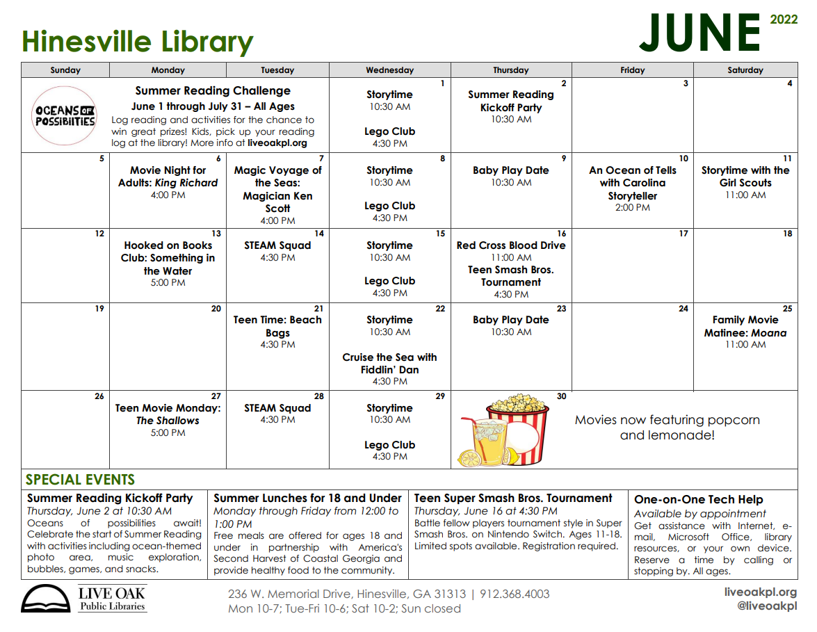 Hinesville Library June Schedule