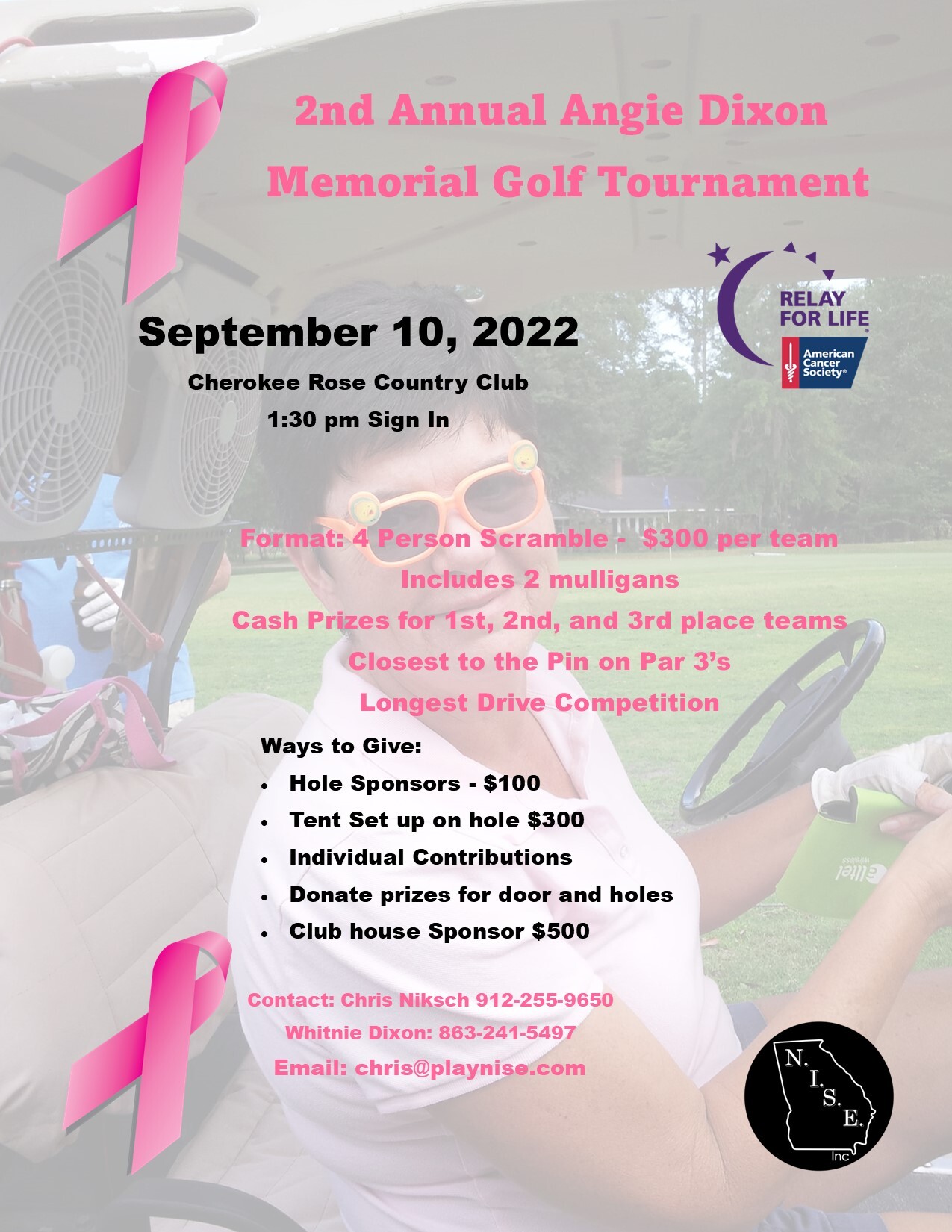 Flyer for the 2nd Annual Angie Dixon Memorial Golf Tournament