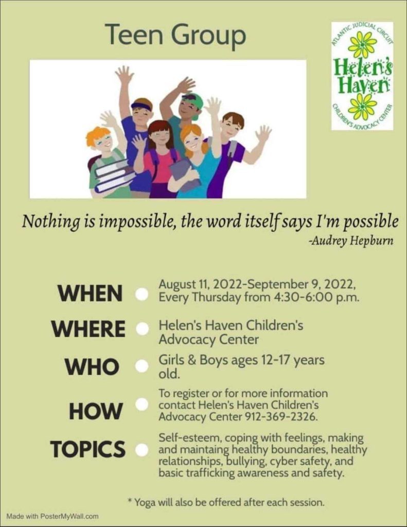 Flyer for Helen's Haven Teen Group