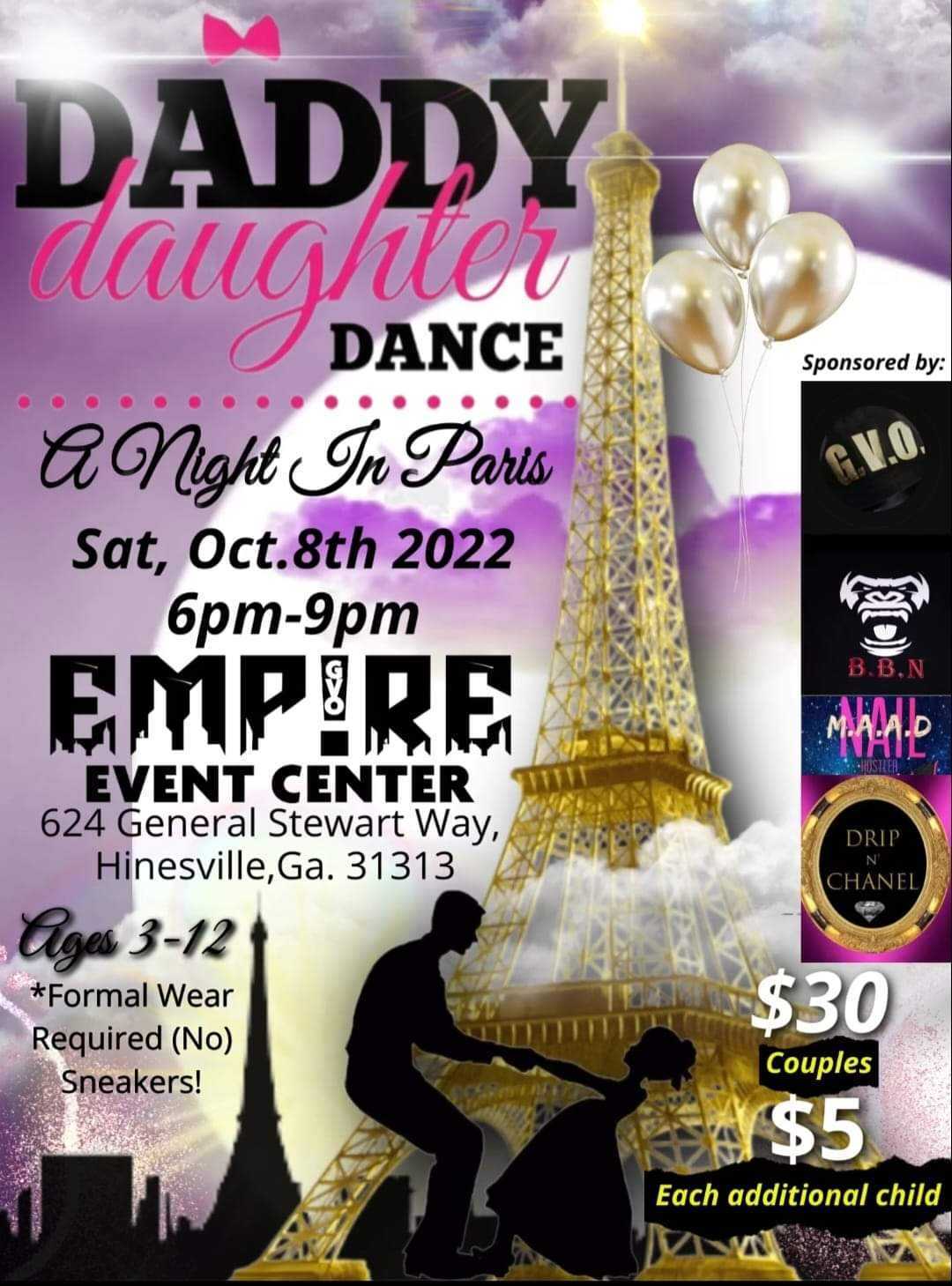 Flyer for Empire Event Center's Daddy Daughter dance