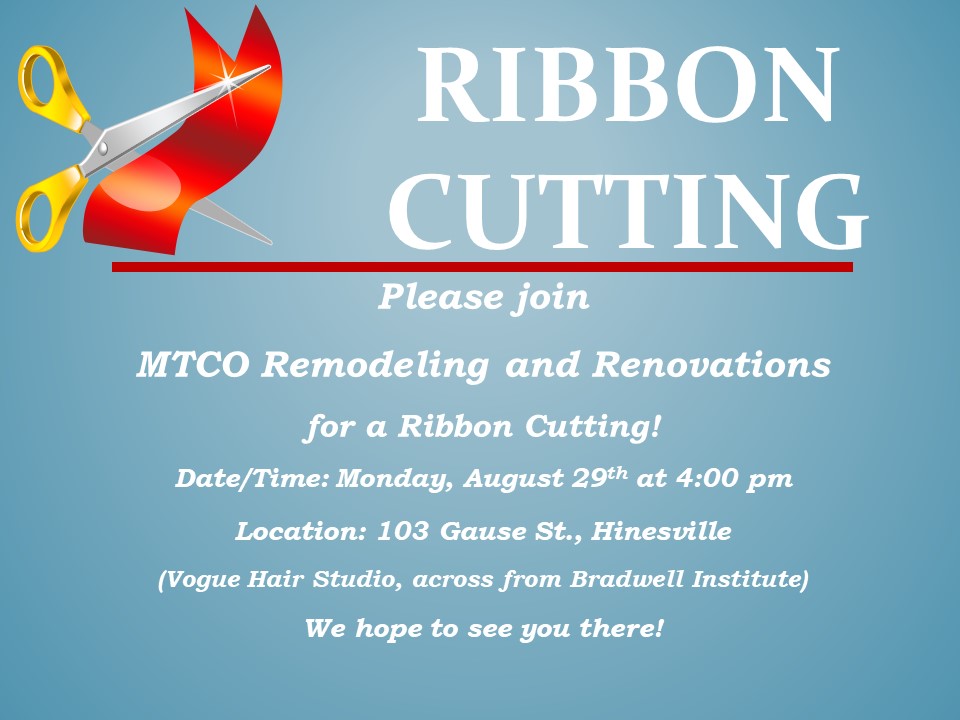 Ribbon Cutting flyer for MTCO Remodeling and Renovations