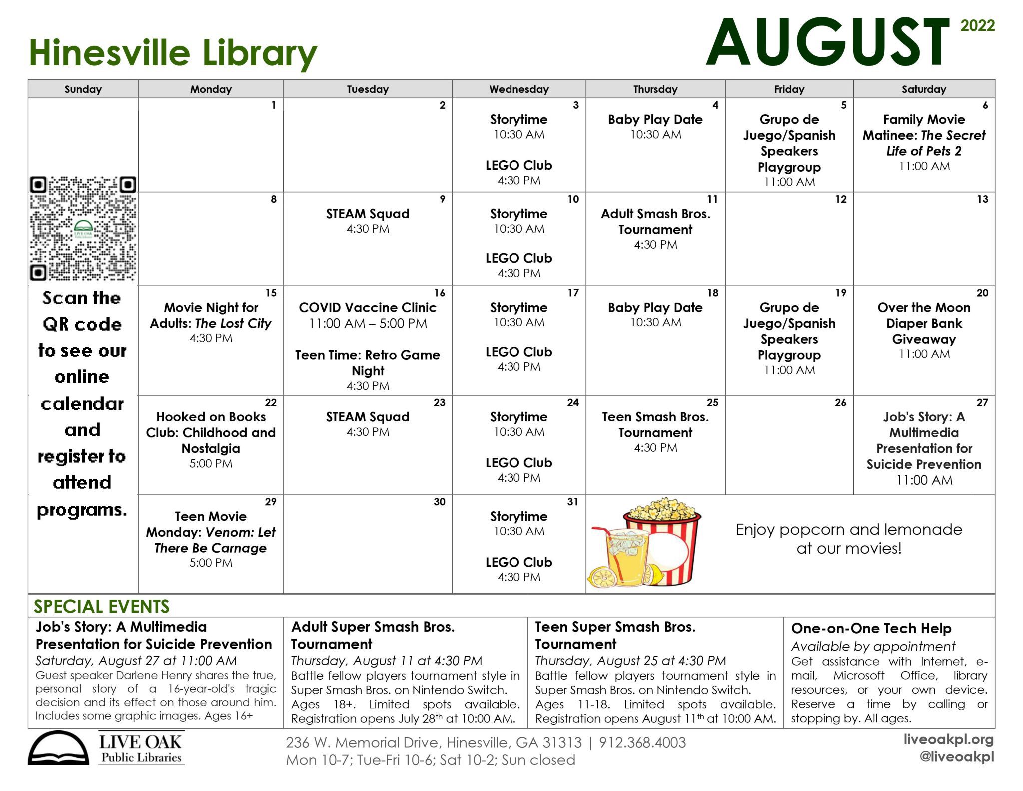 Hinesville Library August Calendar