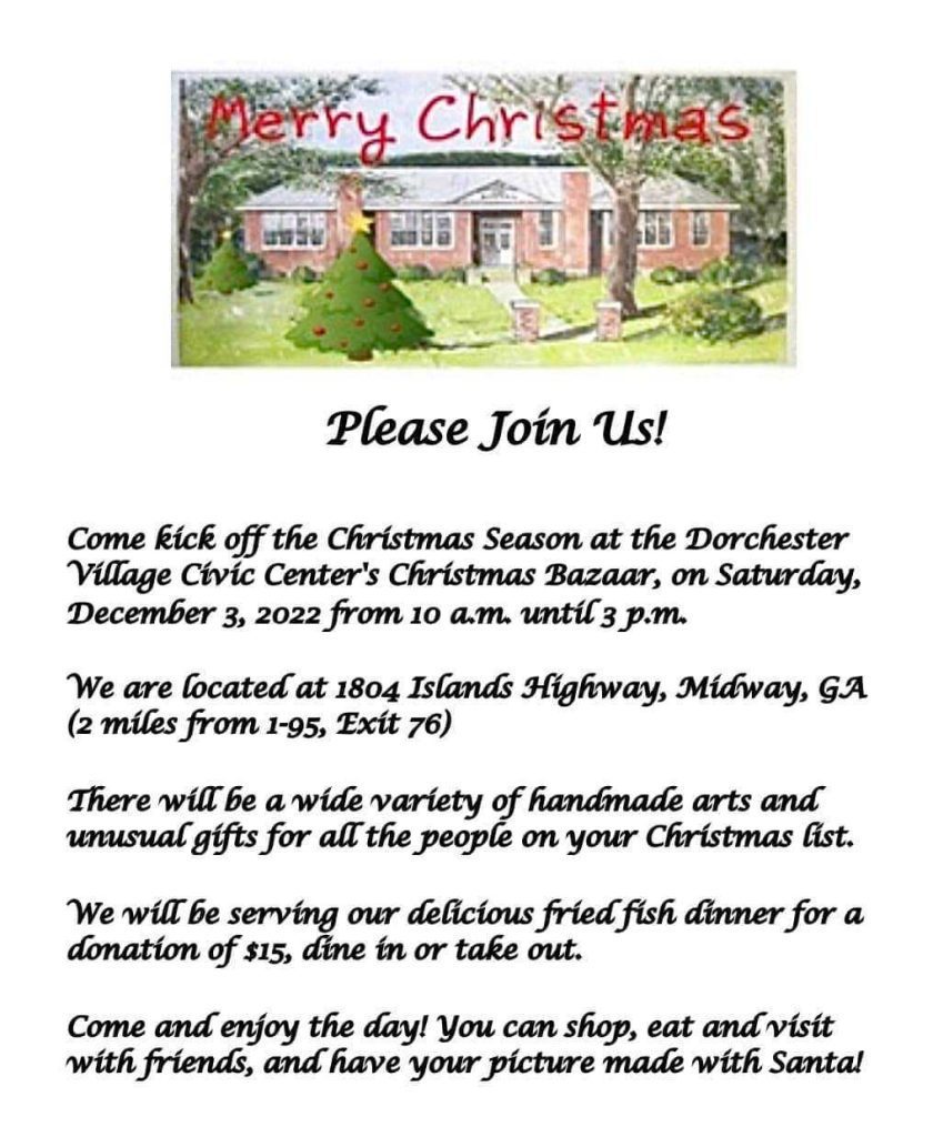 Dorchester Village Civic Center's Christmas Bazaar Flyer