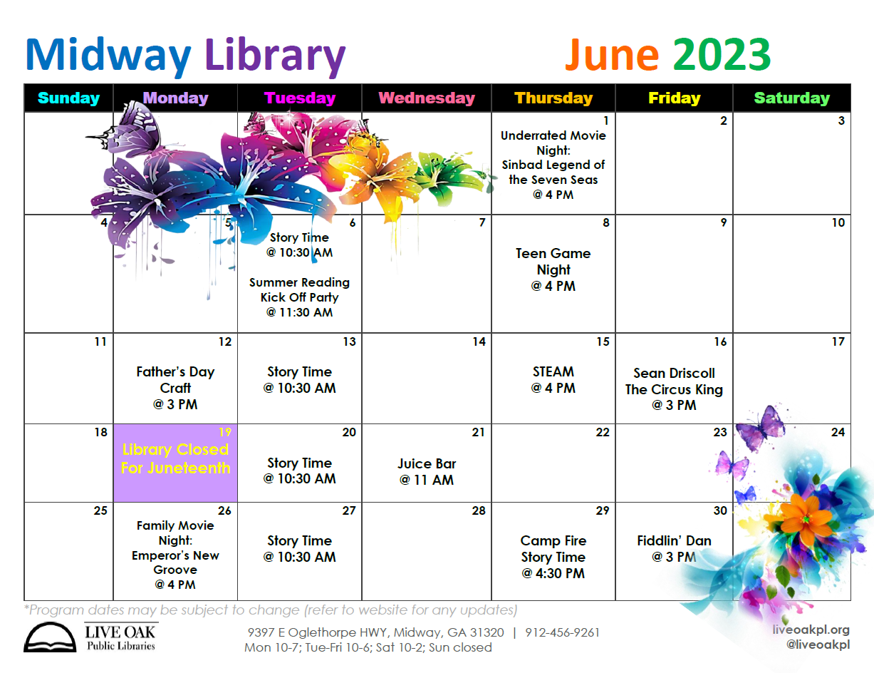 Midway Library June 2023 Calendar flyer