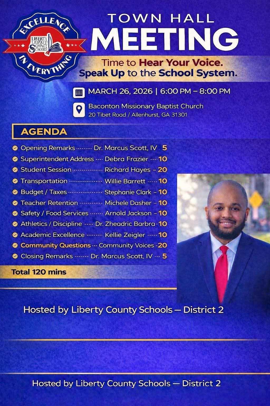 Flyer for Liberty County Schools Town Hall