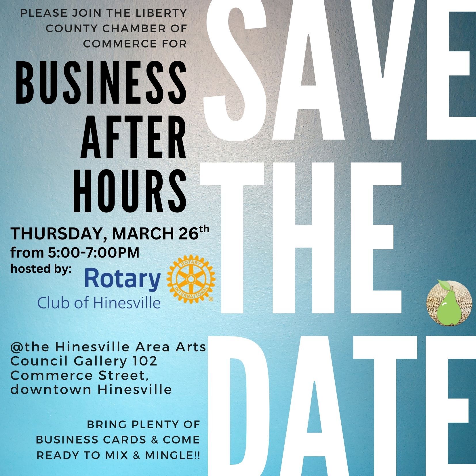 Flyer for Business After Hours meeting on March 26th.
