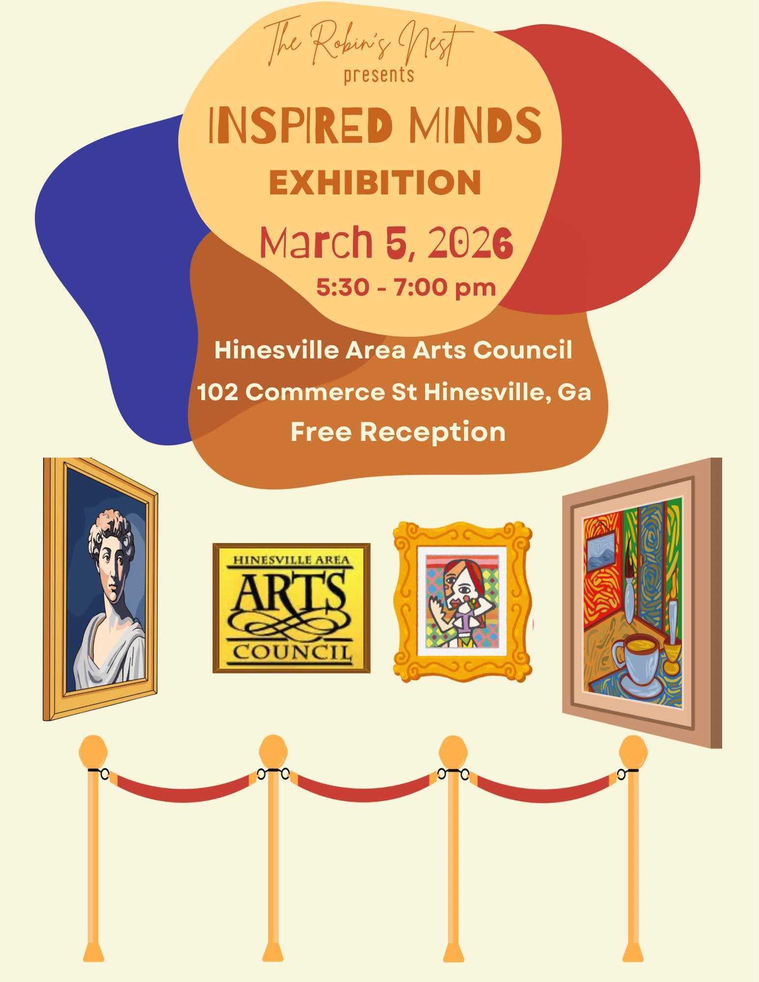 Flyer for Inspired Mind art Exhibition on March 5th.