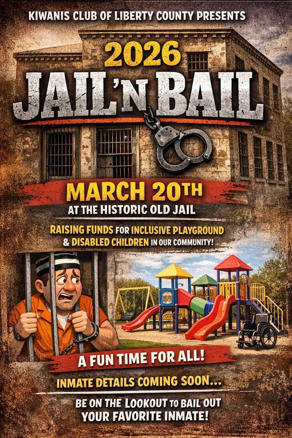Flyer for Jail N Bail for March 20th.