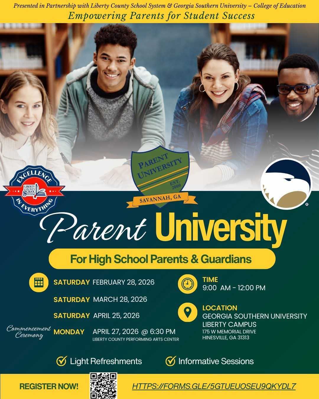 Parent university with multiple dates flyer.