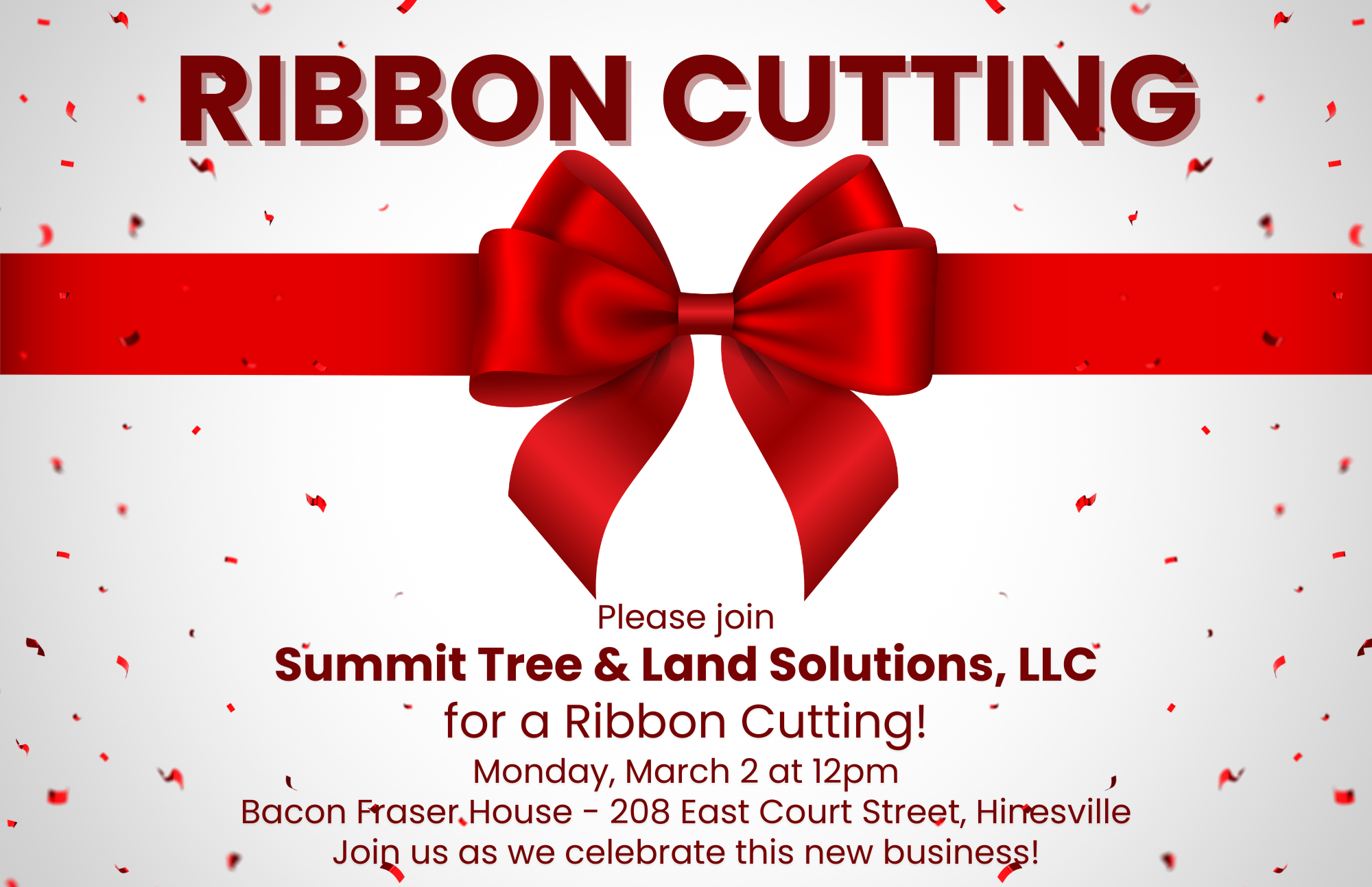 Summit Tree & Land Solutions, LLC flyer for ribbon cutting.