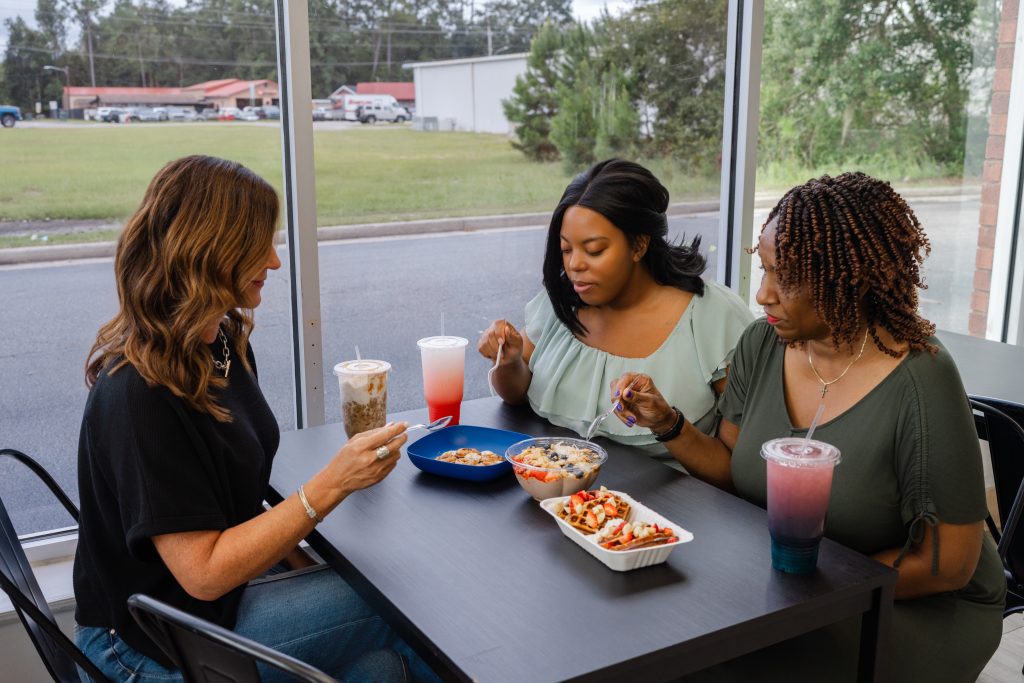 group of people eating food