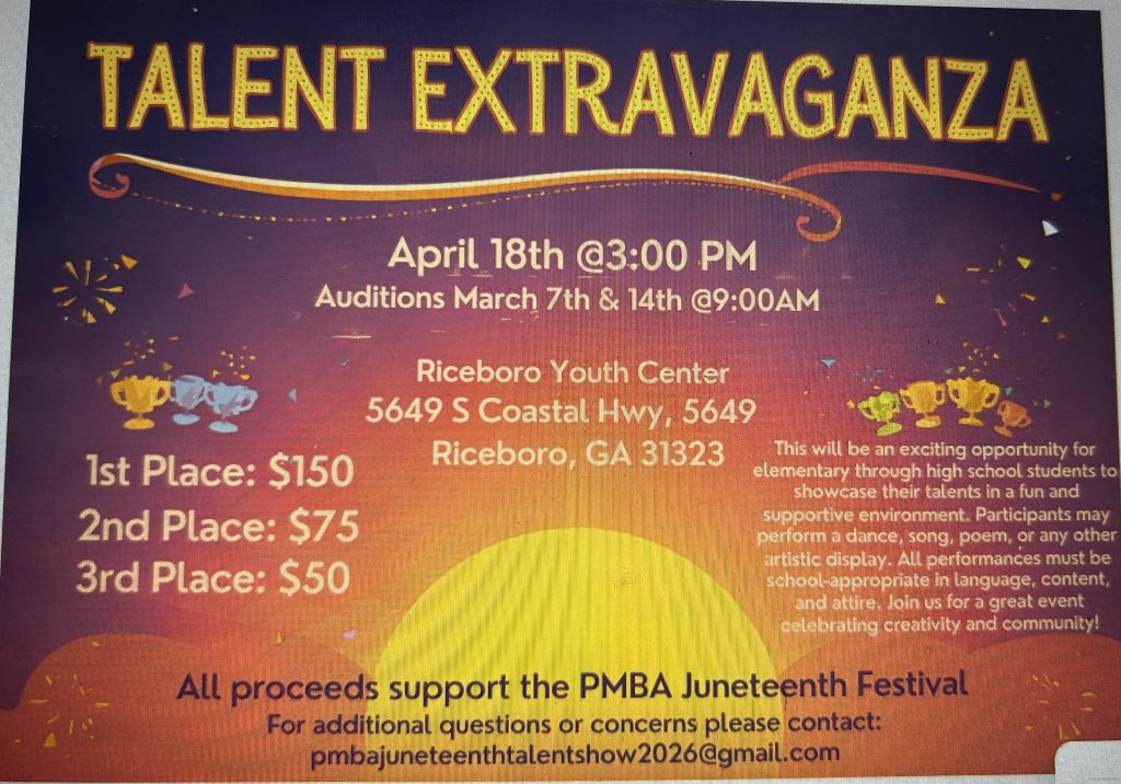 PMBA talent show flyer for April 18th
