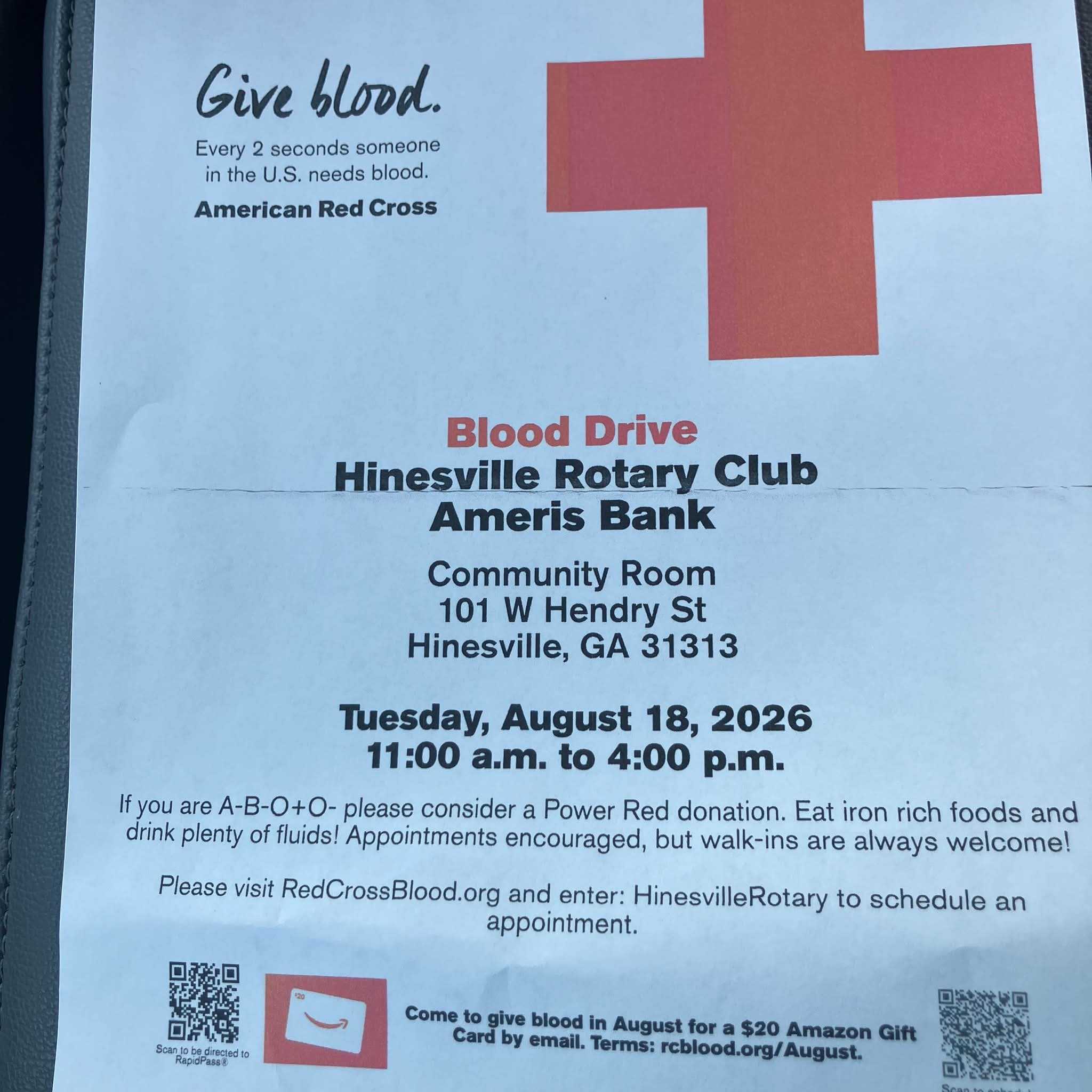 Hinesville Rotary Club Blood Drive